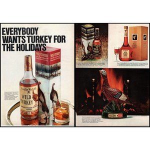 1976 Austin Nichols Wild Turkey Kentucky Bourbon Holiday Feast Vintage Print Ad